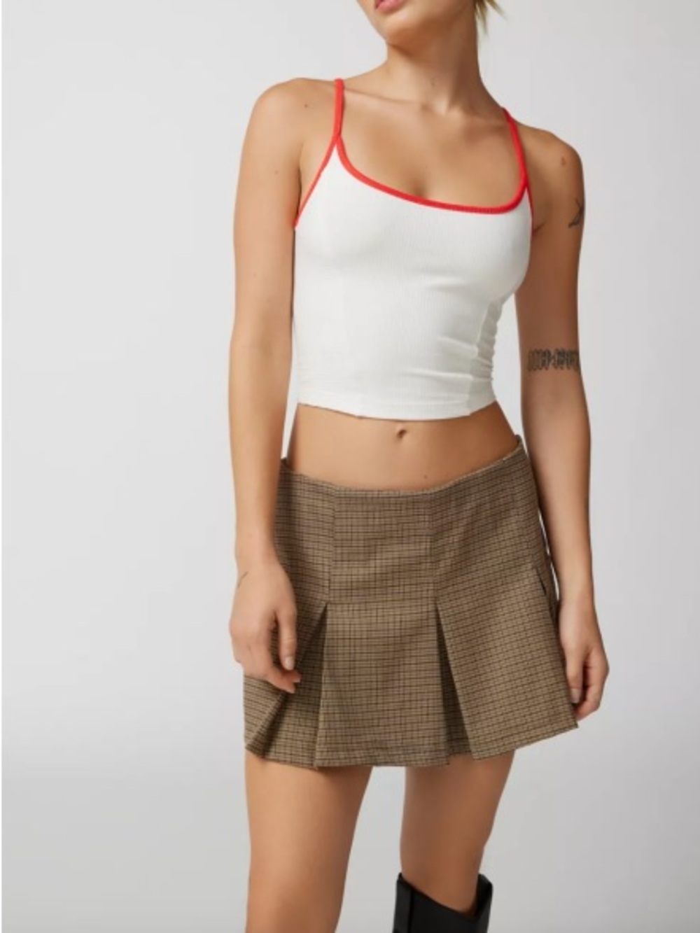 Urban Outfitters Casey Brown Plaid Pleated Mini Skort